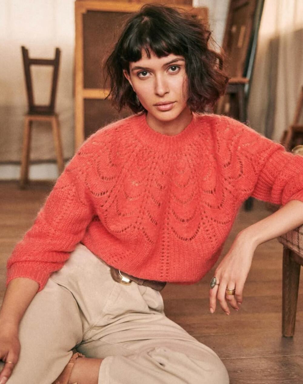 Sezane Paulin Jumper Pullover Sweater Coral Knit Mohair Merino Wool Size Small